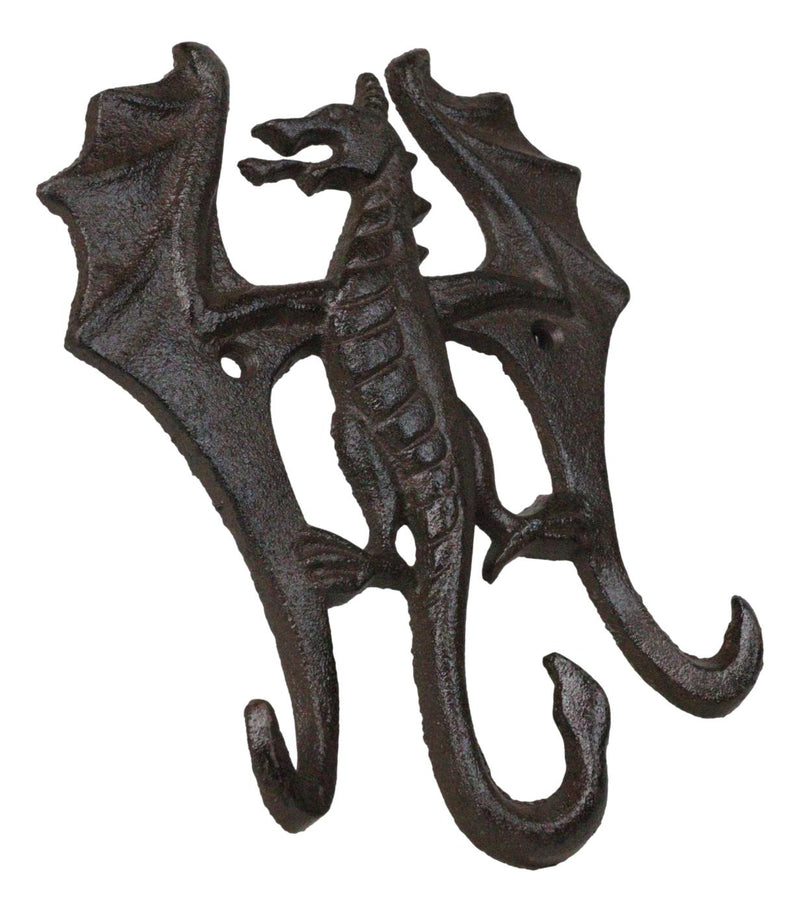 Pack Of 2 Cast Iron Rustic Fantasy Viking Beowulf Dragon 3Pegs Wall Keys Hook