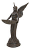 Rustic Cast Iron Gabriel Angel Holding Shell Garden Bird Feeder Bath 15.5"H