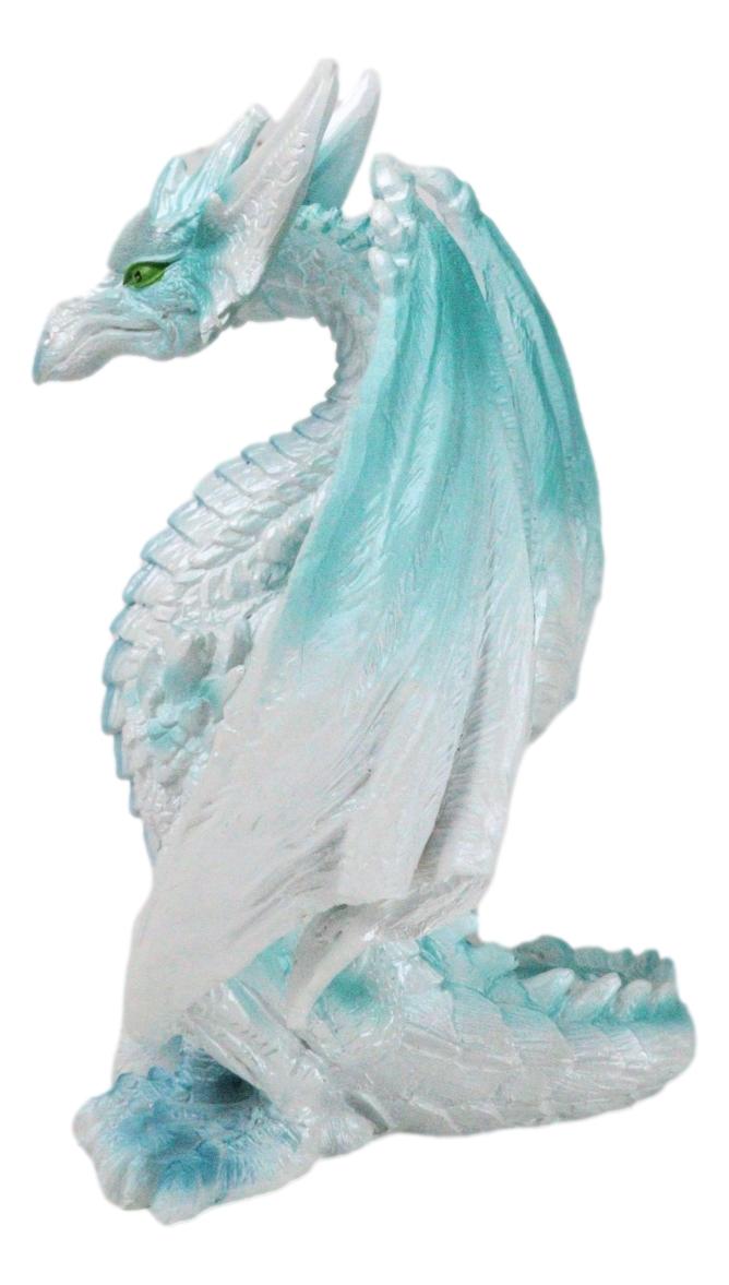 Fantasy Land Of Dragons Crouching Pale White Arctic Snow Winter Dragon Figurine