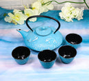 Turquoise Blue Lucky Koi Fishes Tetsubin 27oz Cast Iron Tea Pot With 4 Cups Set