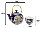 Blue Moon Rabbit Porcelain 30oz Teapot With Bamboo Handle And 4 Tea Cups Set