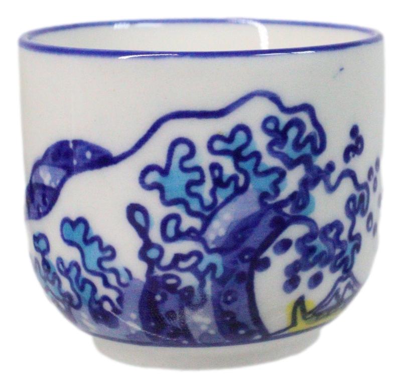 Great Wave Kanagawa Hokusai Porcelain Sake Flask And 4 Ochoko Cups Set