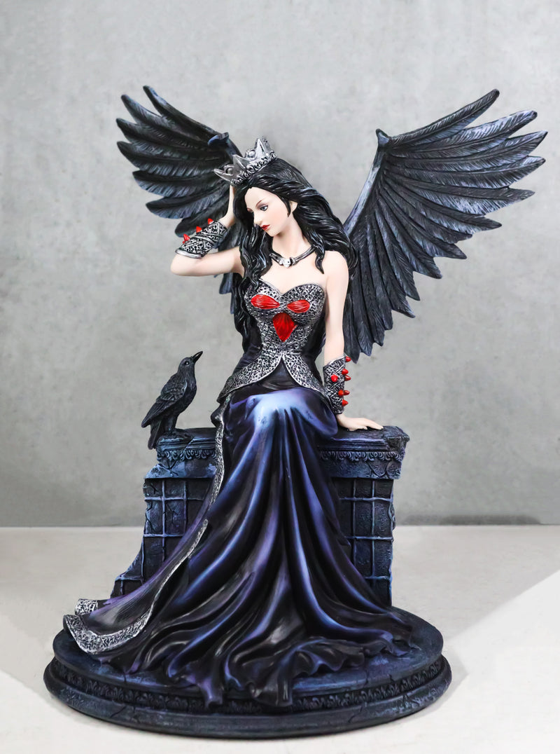 Dark Encounter Gothic Crowned Fairy Queen With Raven Crow On Ledge Figurine