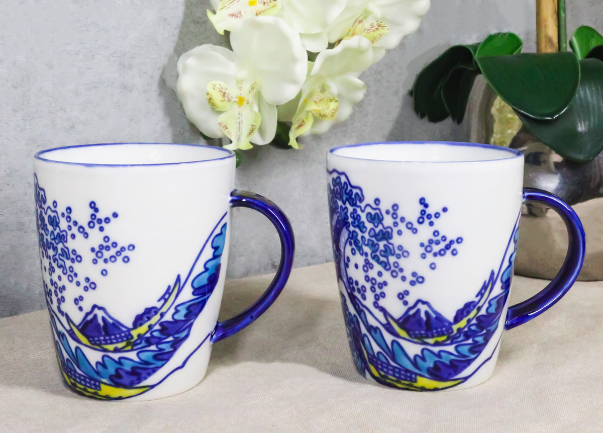 Pack Of 4 Japanese Hokusai Great Wave Mount Fuji Ceramic Mug Cups 12oz