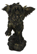 Faux Bronze Greek Guardian Winged Lion Chimera Gargoyle With Goat Horns Figurine