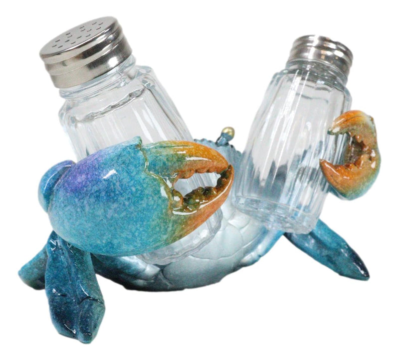 Nautical Ocean Marine Blue Crab Salt And Pepper Shakers Holder Figurine Set