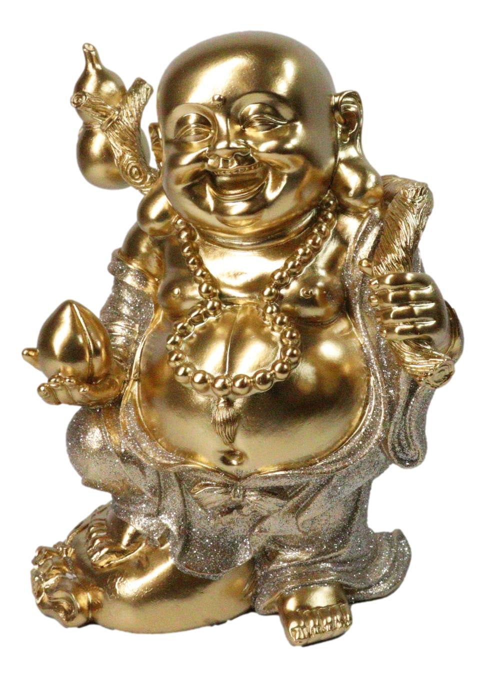 Golden Maitreya Laughing Buddha Bodhisattva Figurine Prosperity Wealth Happiness