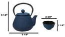 Royal Blue Tokusa Geometry Petite Cast Iron Teapot 10oz With 4 Mini Tea Cups Set