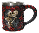 Red Rose Heart Motif Gothic Skeleton Couple Kissing Resin Coffee Cup Mug