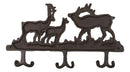 Rustic Deer Stag Doe and Fawn Family Antlers Cast Iron 6 Peg Wall Hook Sculpture