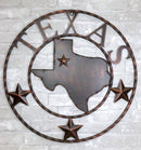 24"D Rustic Western Lone Stars Texas State Map Metal Circle Wall Hanging Decor