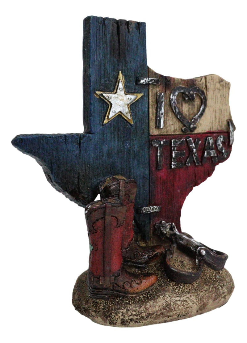 Set Of 2 Western Texas Map Cowboy Boots Cow Skull Horseshoe Cactus Figurines