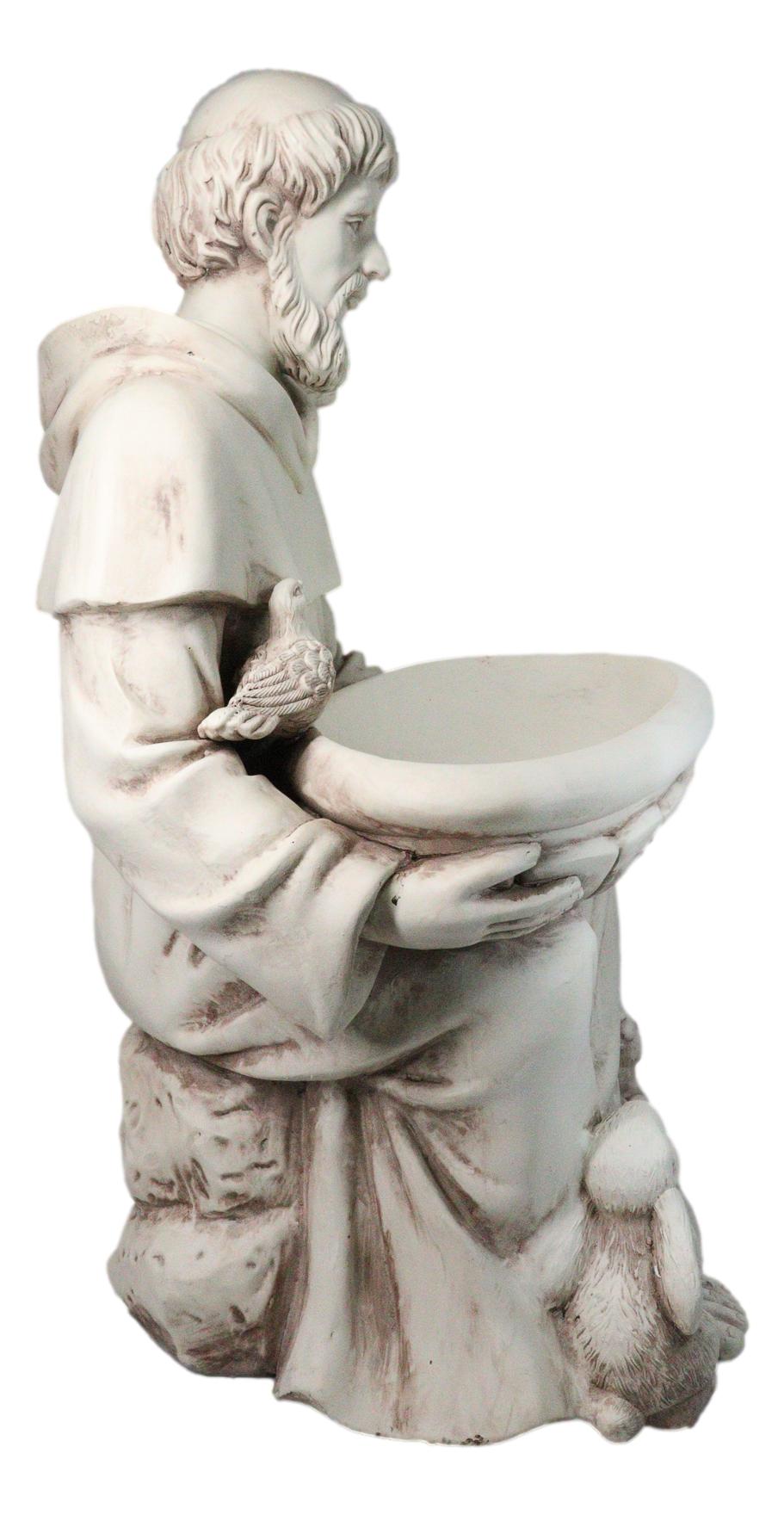 Sitting Saint Francis with Animals Large Outdoor Bird Bath Garden Statue 27"H - Ebros Gift