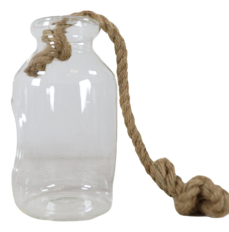 Farmhouse Rustic Country Hanging 7" H Glass Bottle Terrarium With Jute Strings