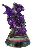 Fantasy Metallic Purple Silver Dragon On Iridescent Pyramid Glass Small Figurine
