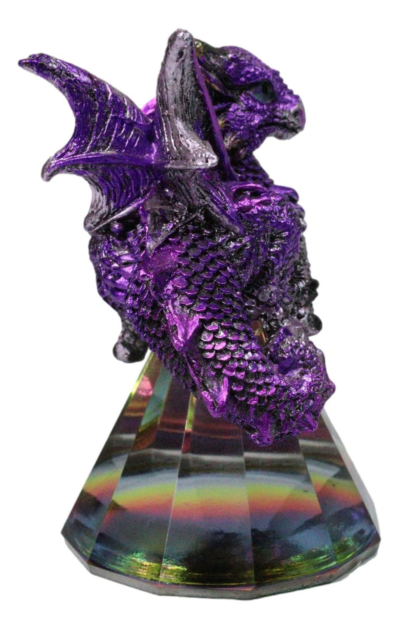 Fantasy Metallic Purple Silver Dragon On Iridescent Pyramid Glass Small Figurine