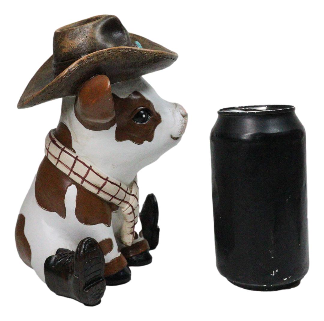 Western Brown Spotted Texas Longhorn Cow With Cowboy Hat And Boots Figurine