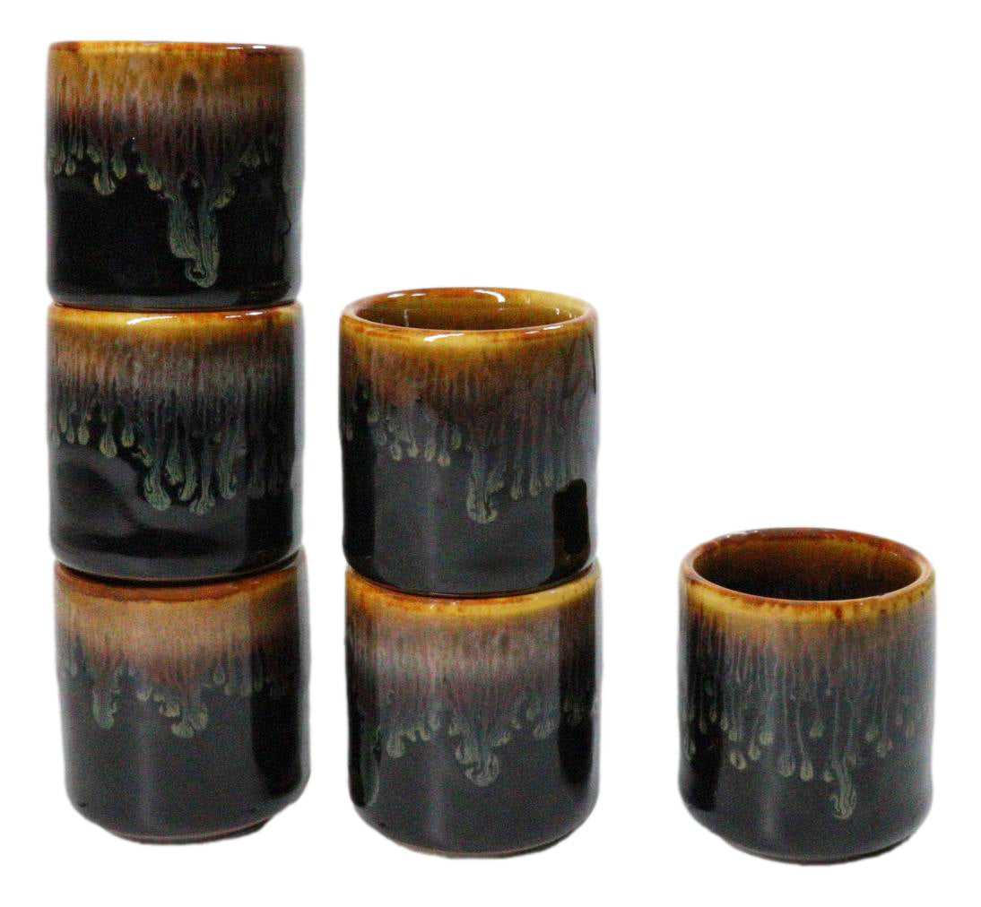 Set of 6 Brown Drip Glaze Porcelain 1.25oz Ochoko Yuzu Sake Cups Drinkware
