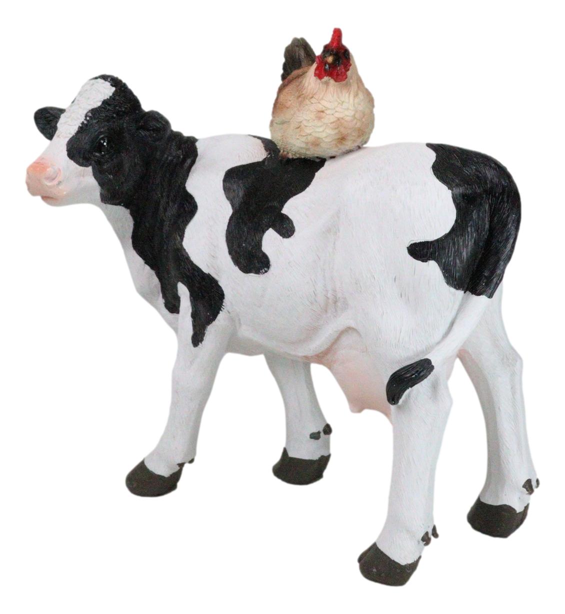 Western Country Rustic Farmhouse Holstein Cow With Hen Chicken Figurine