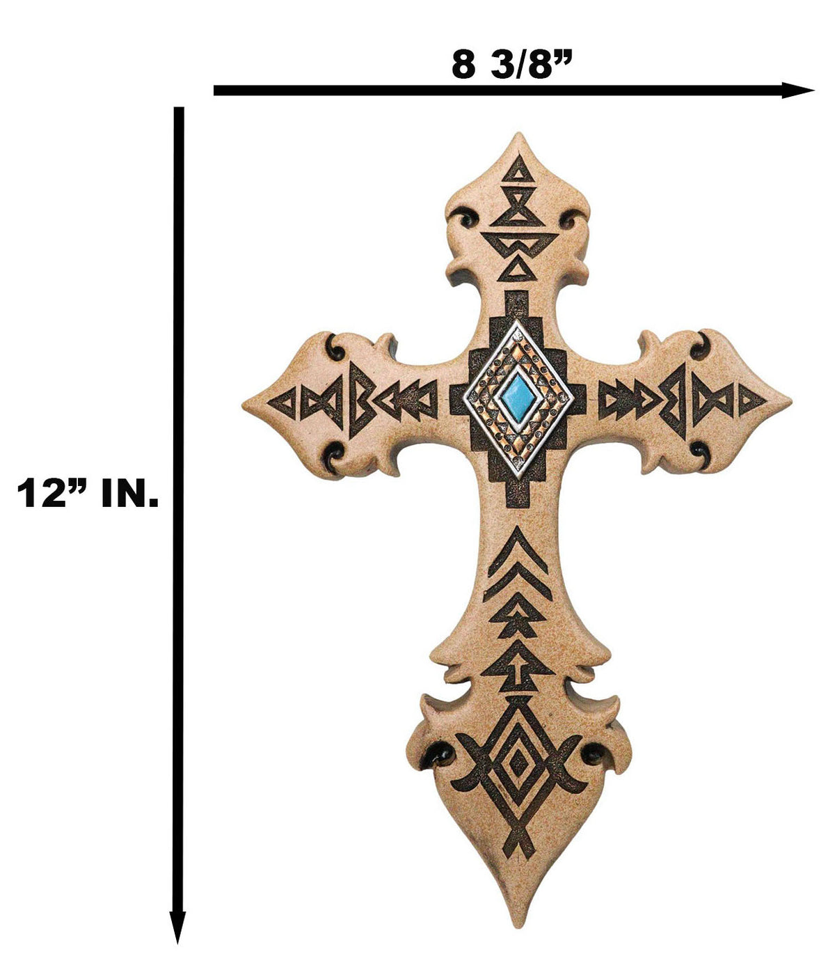 Southwestern Rustic Aztec Vectors Turquoise Diamond Cream Wall Cross Figurine