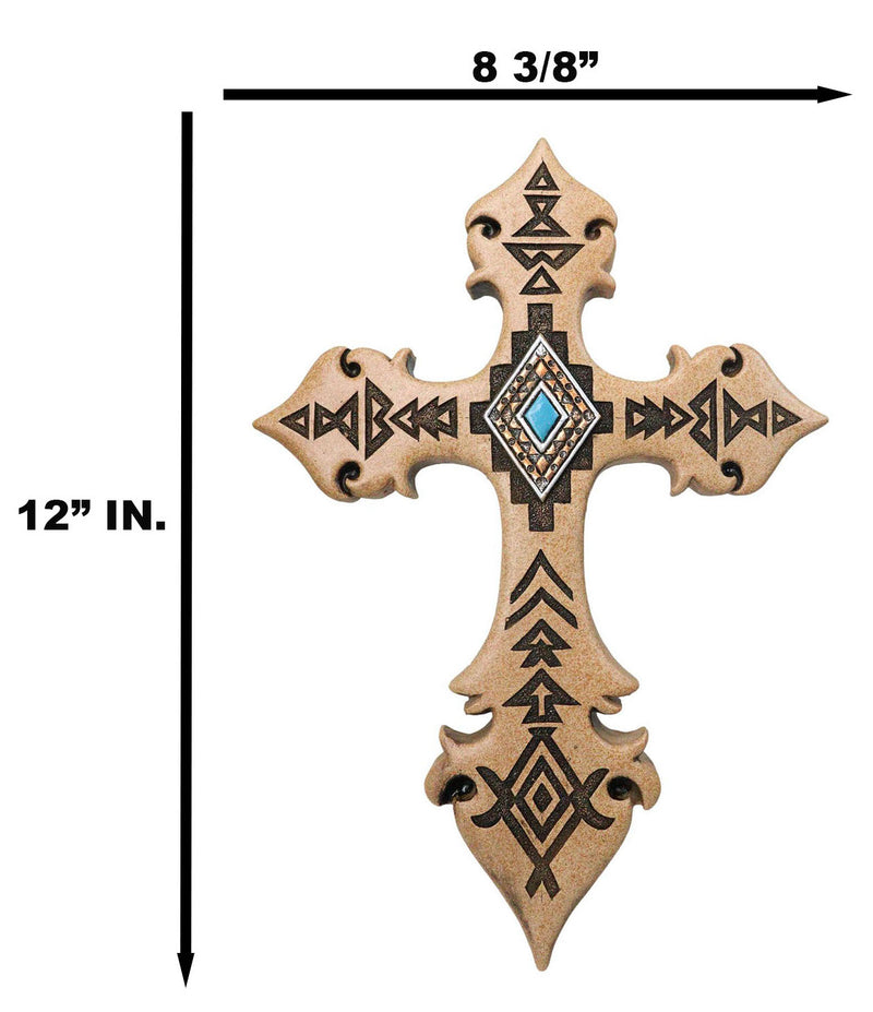 Southwestern Rustic Aztec Vectors Turquoise Diamond Cream Wall Cross Figurine