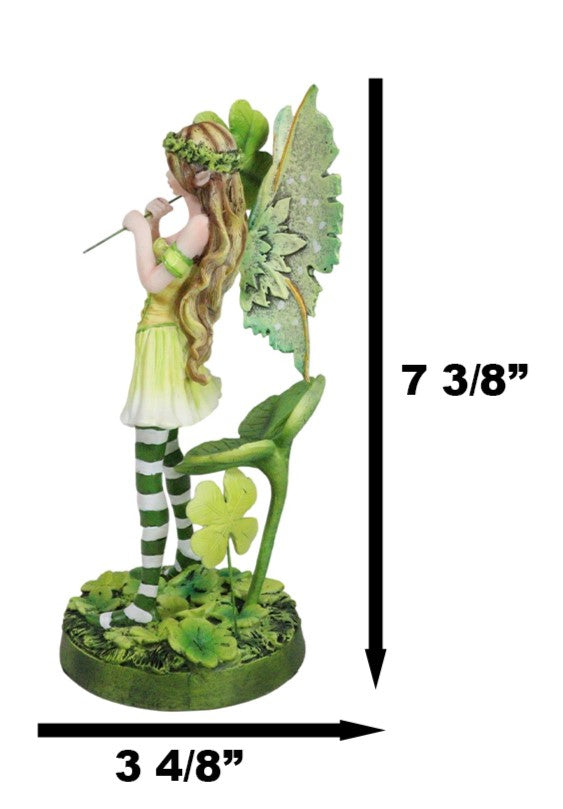 Green Shamrock Lucky Clovers Spring Garden Fairy With Striped Leggings Figurine
