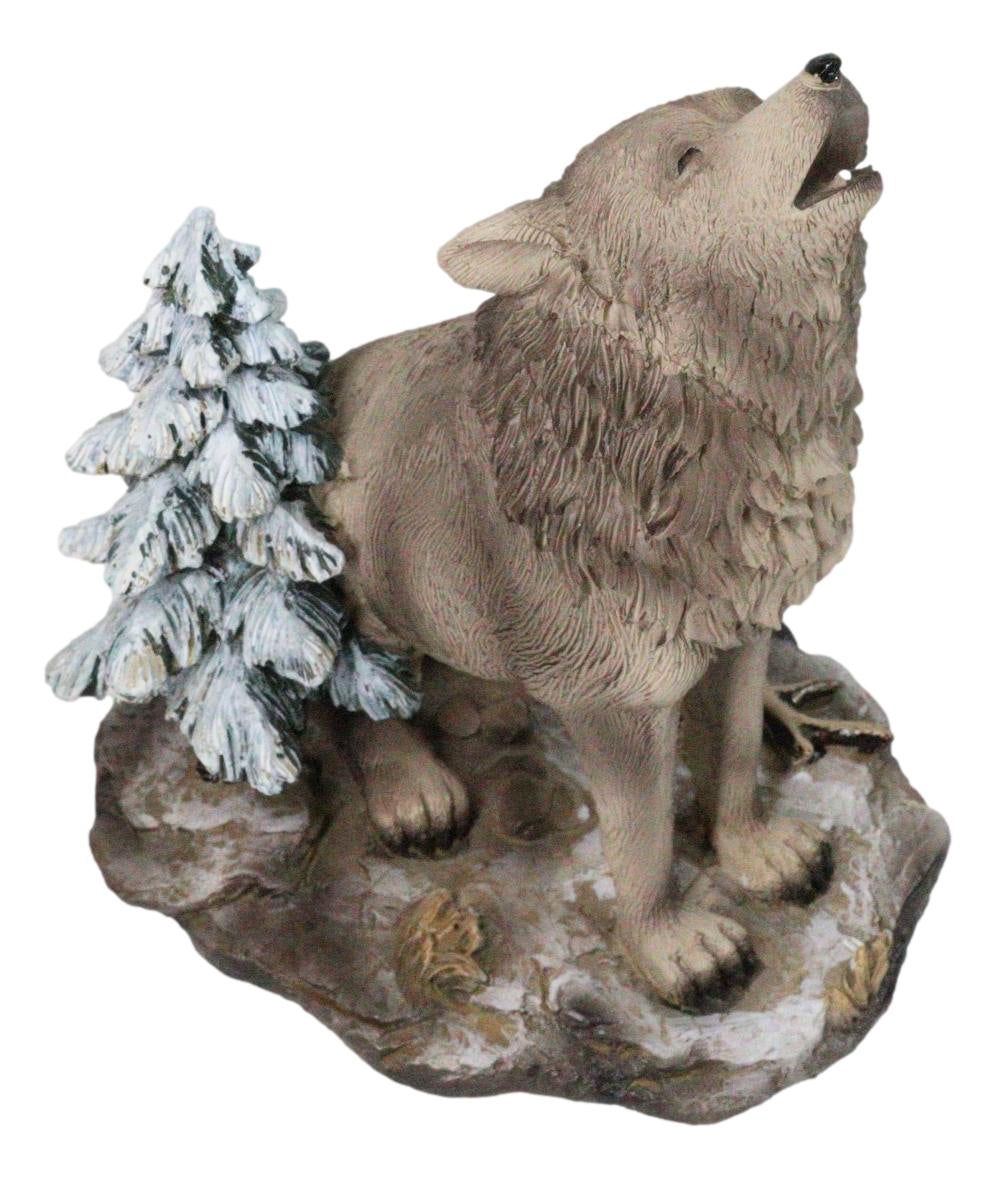Wild Heritage Call of the Wild Howling Gray Wolf By Snowy Pine Tree Figurine