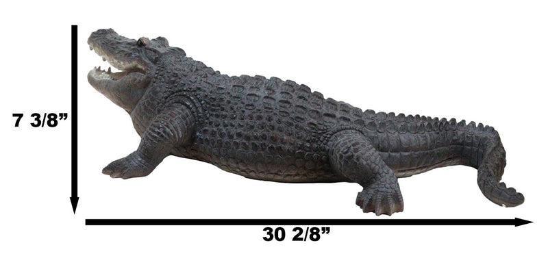 Grand Scale Realistic Nile Crocodile Baring Razor Sharp Teeth Garden Statue 30"L