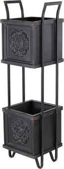 Rustic Farmhouse 2 Tiered Black Metal Box Planters With French Floral Design