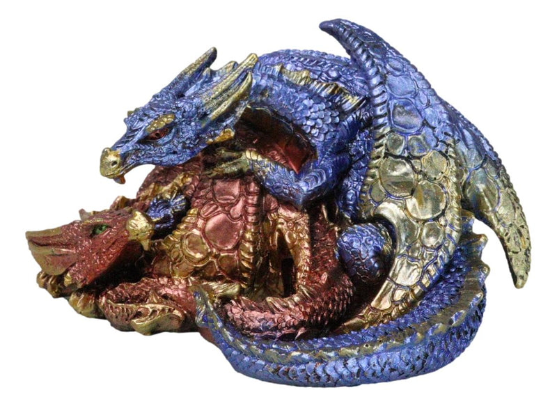 Metallic Iridescent Red and Blue Dragon Family Sleeping Peacefully Figurine