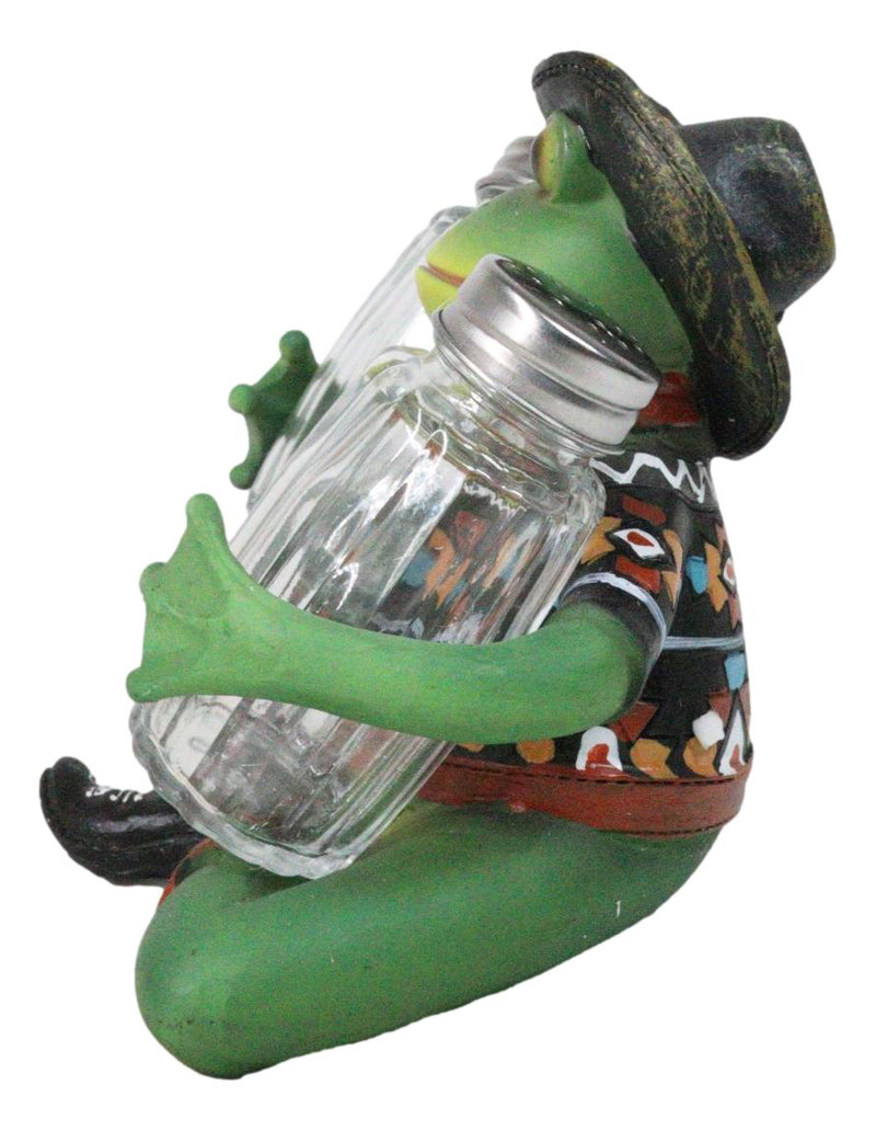 Cowboy Toad Frog With Hat Boots And Southwest Serape Salt Pepper Shakers Holder
