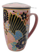 Japanese Fan Festival 15oz Porcelain Tea Mug With Lid & Stainless Steel Infuser