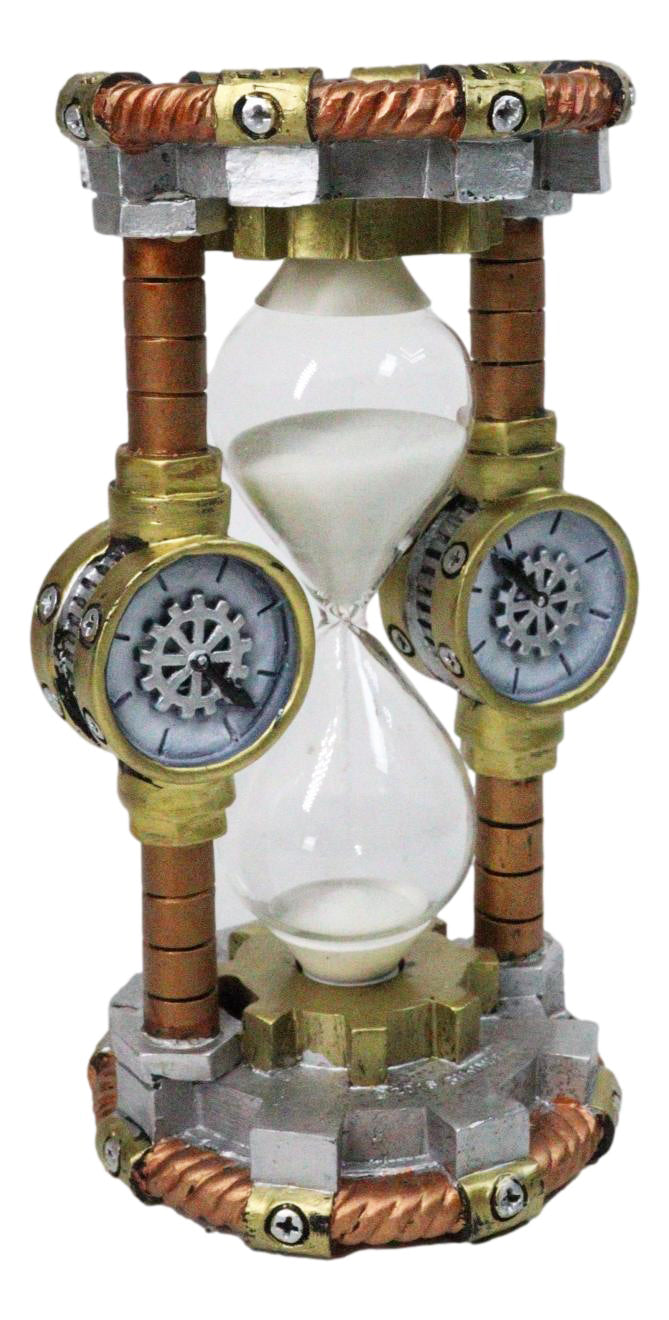 Ebros Gift Steampunk Sand Timer with Clockwork Gear & Pipe Design Figurine