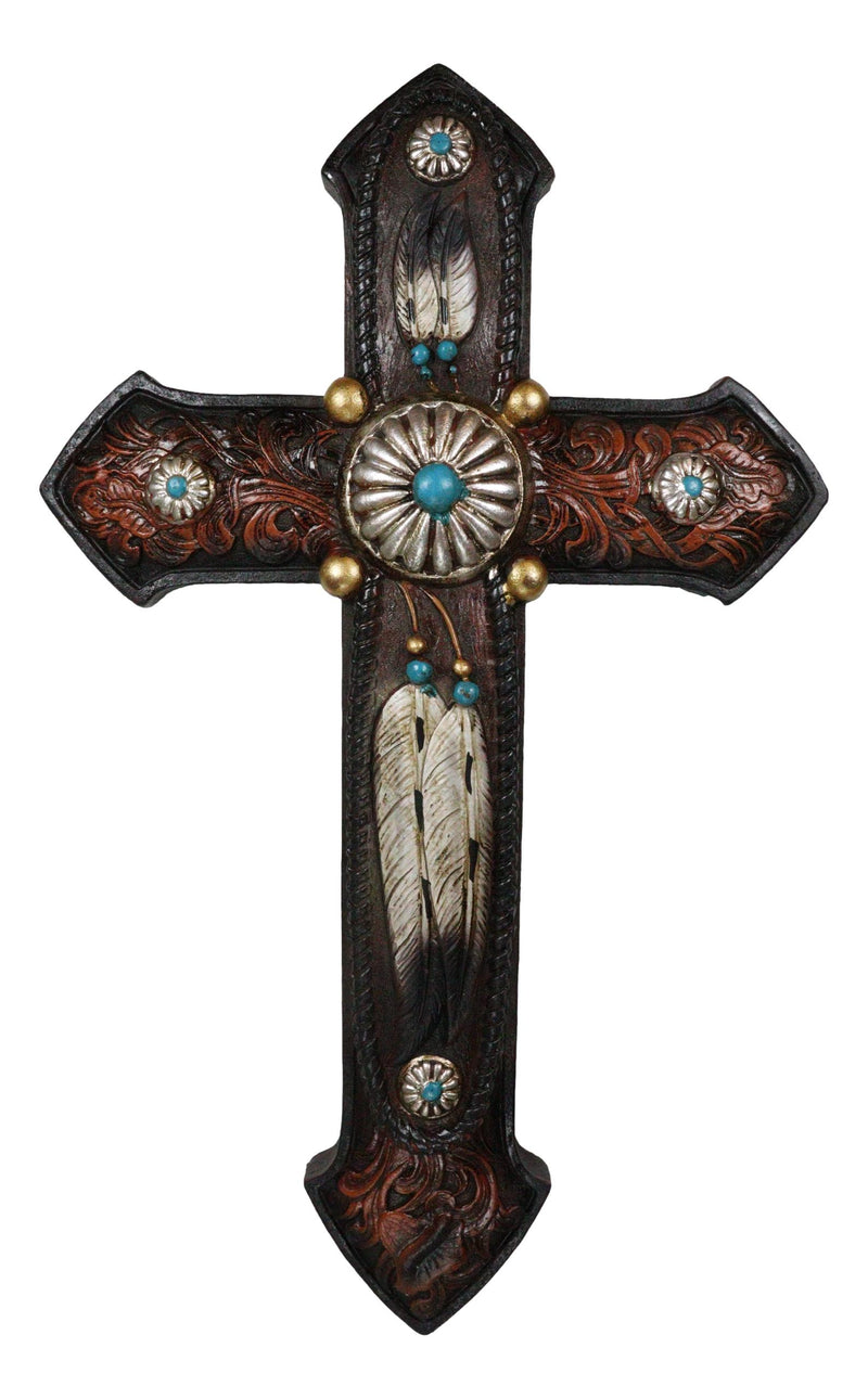 Rustic Southwest Native Indian Dreamcatcher Feathers Turquoise Gems Wall Cross