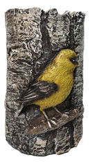 Yellow Goldfinch Candle Stand on Birch Tree Candle Holder Rustic Bird Figurine