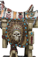 Rustic Southwest Indian Chieftain Roach Skull Cowboy Horse Saddle Figurine