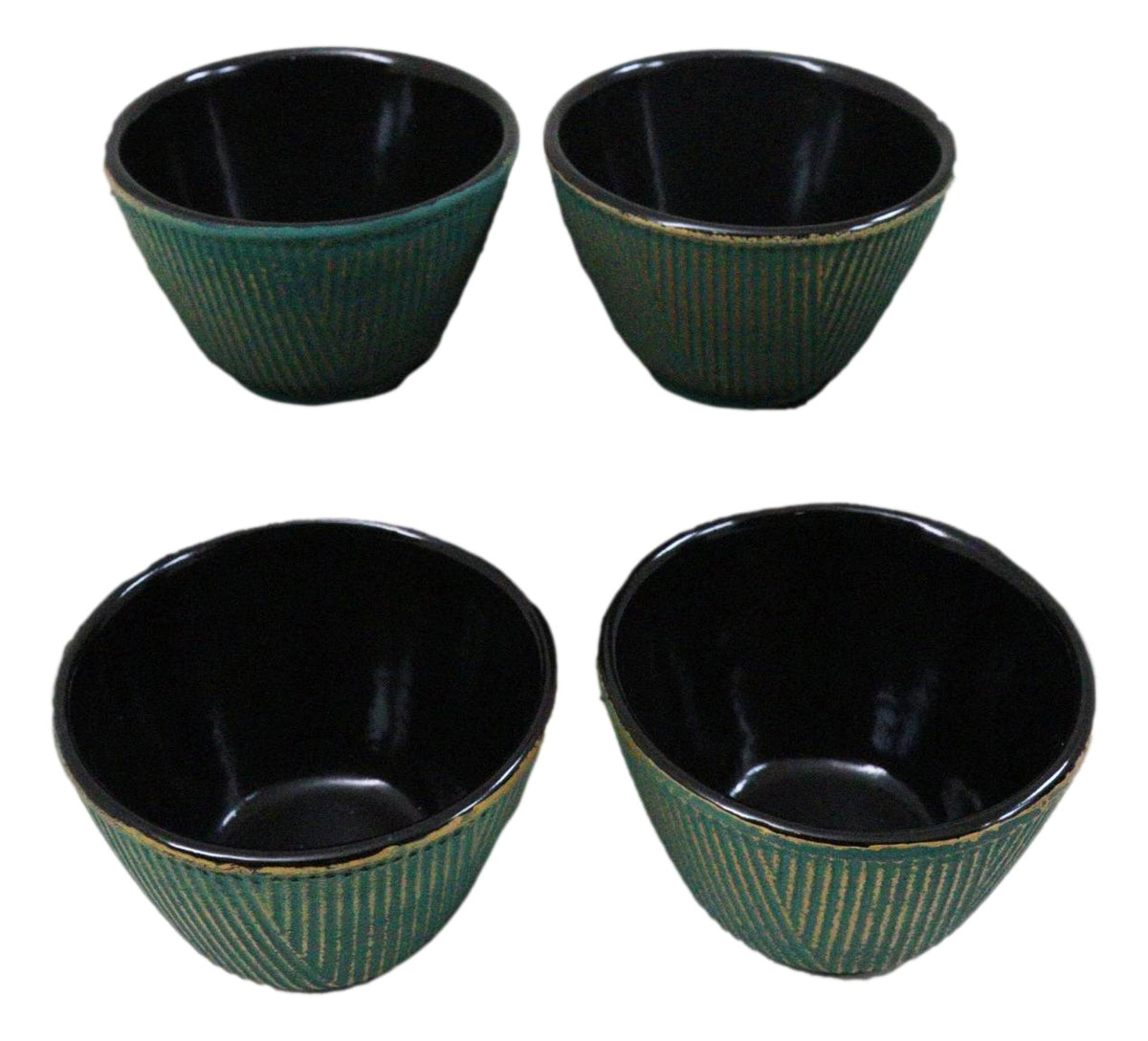 Pack Of 4 Green With Gold Hues Cast Iron Tetsubin Textured Tea Cups 3oz