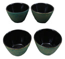 Pack Of 4 Green With Gold Hues Cast Iron Tetsubin Textured Tea Cups 3oz
