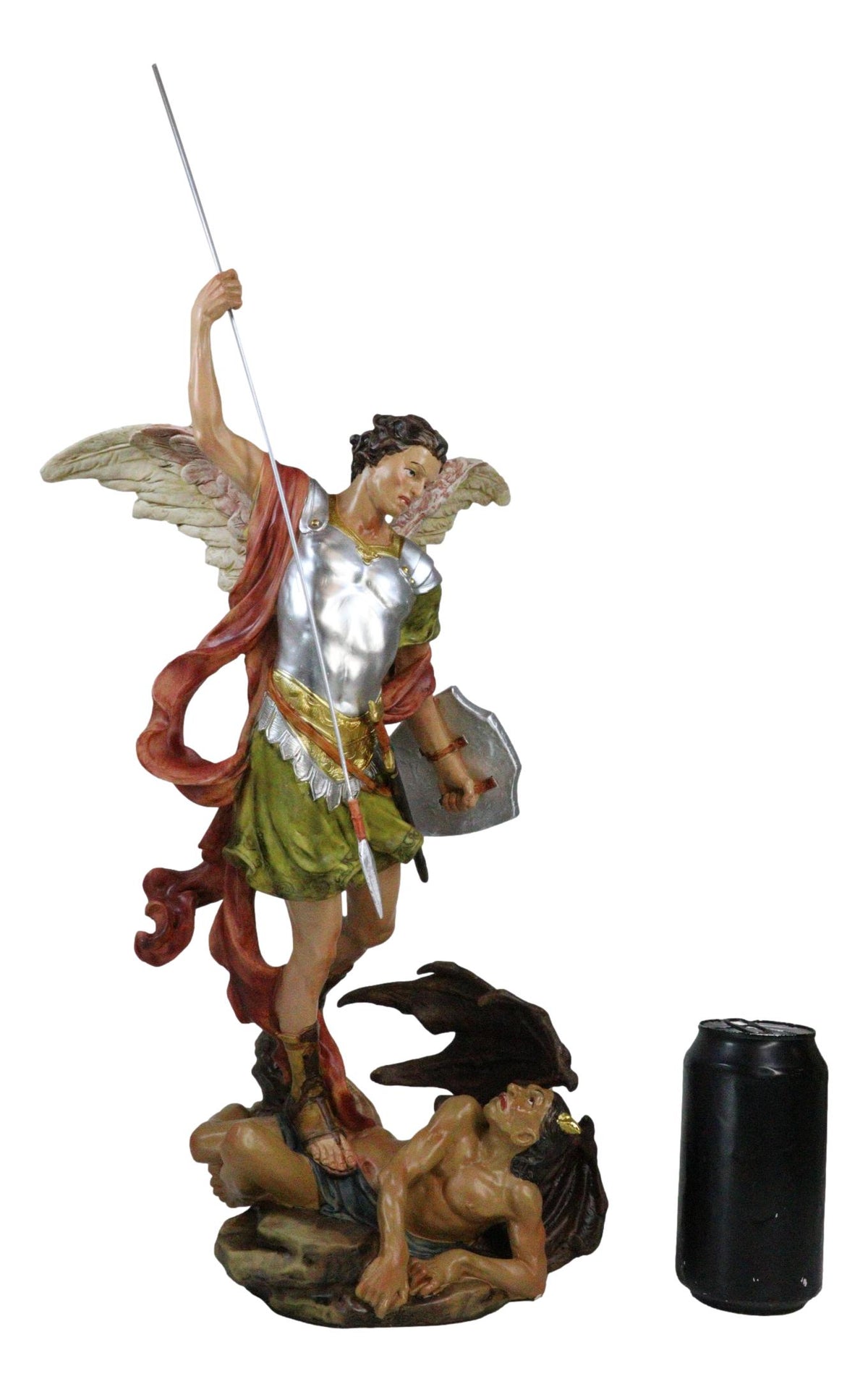 Archangel Saint Michael With Spear And Shield Trampling The Devil Statue 20"H