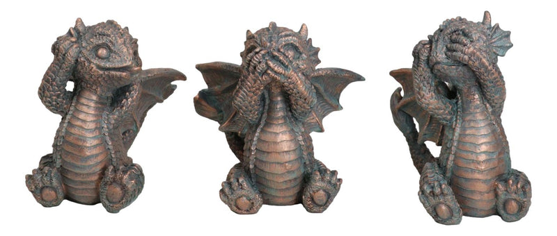 Set of 3 See Hear Speak No Evil Funny Hatchling Baby Dragons Fantasy Figurines