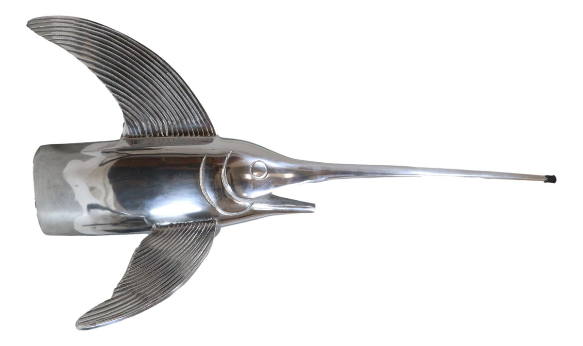 Large Nautical Marine Coastal Polished Aluminum Swordfish Wall Head Decor Plaque