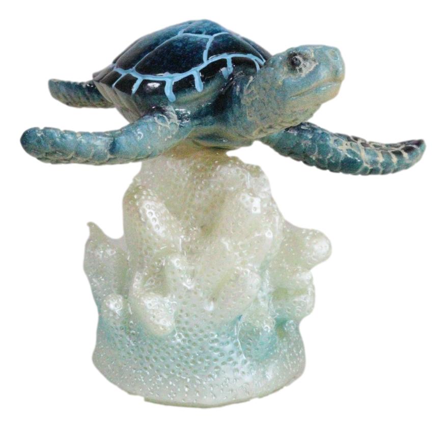 Ocean Marine Blue Giant Sea Turtle Swimming Over LED Light Coral Reef Figurine