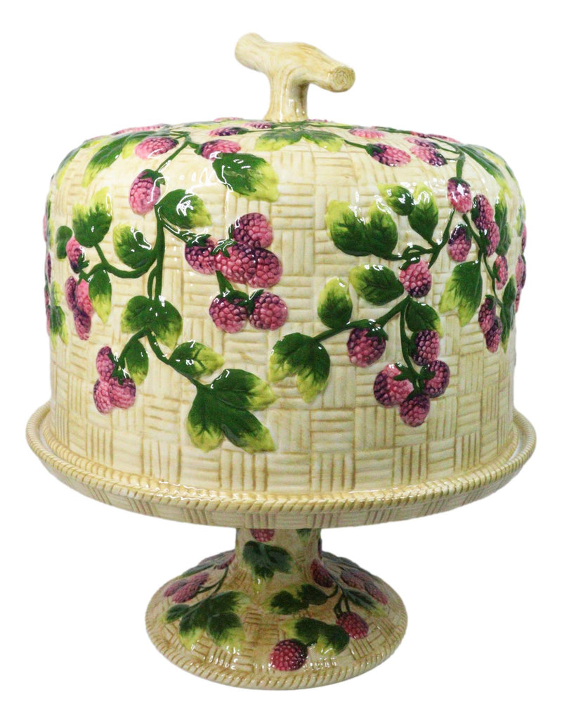 European Vineyard Grapes Ceramic Pastry Pedestal Plate Cake Stand With Dome Lid