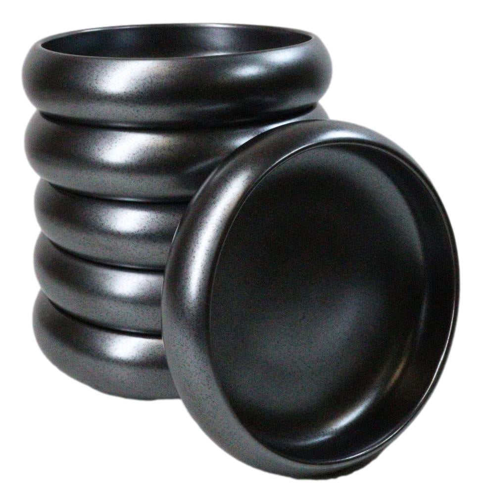 Pack of 6 Black Tetsu Kesho Round Appetizer Salad Banchan Deep Dish Plates 5"D