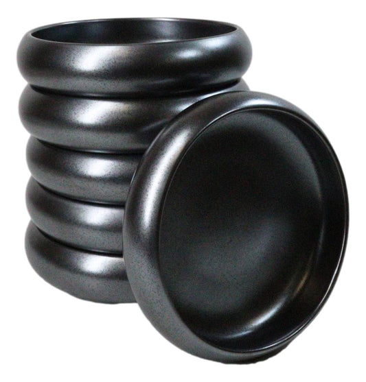 Pack of 6 Black Tetsu Kesho Round Appetizer Salad Banchan Deep Dish Plates 5"D