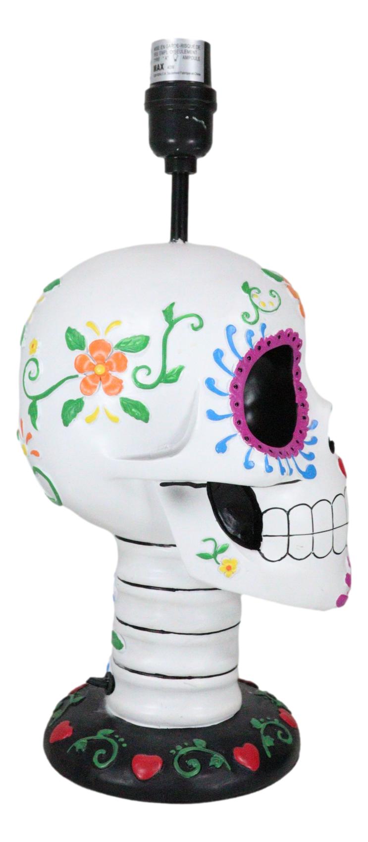 Festive Lights Macabre Day Of The Dead Sugar Skull Floral Sculptural Table Lamp