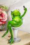 Green Queen Diva Lady Frog Taking Selfie Seated On Salon Chair Figurine 7"H