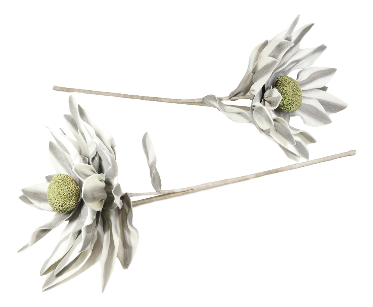 Set of 2 Realistic Artificial Botanica Long White Grey Flower Floral Stems