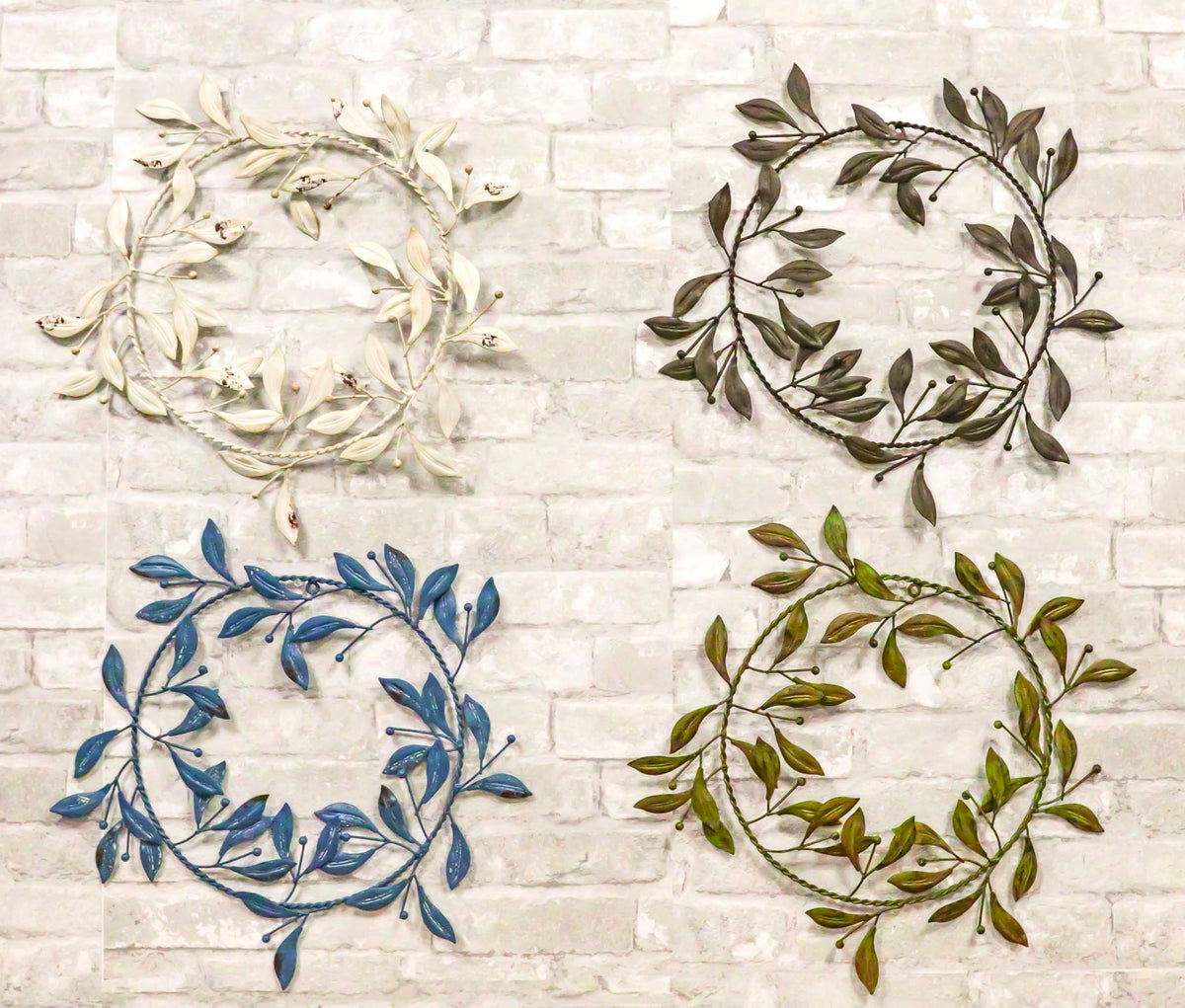 Set of 4 Large 17" Colorful Metal Tree of Life Floral Wreath Medallion Circle