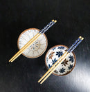 Ceramic Floral Arabesque Double Rice Bowl Gift Set with Chopsticks 10oz Bowls